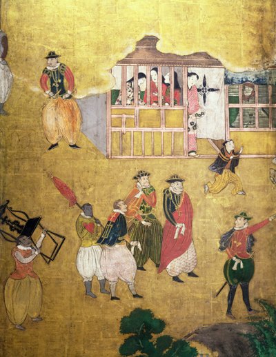 Die Ankunft der Portugiesen in Japan, Detail der Portugiesen von einem Namban Byobu Bildschirm, 1594-1618 von Japanese School